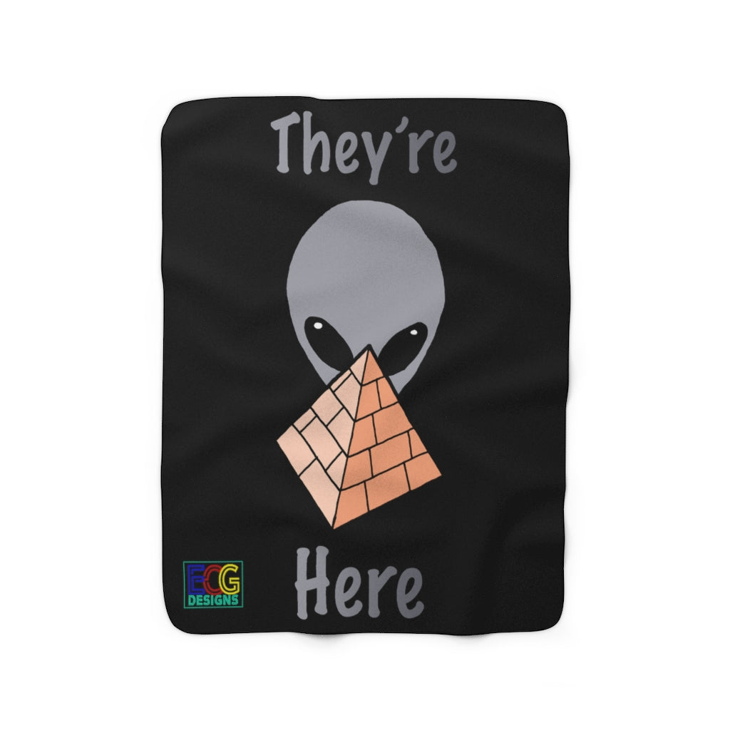 Gray Alien Pyramid Sherpa Fleece Blanket