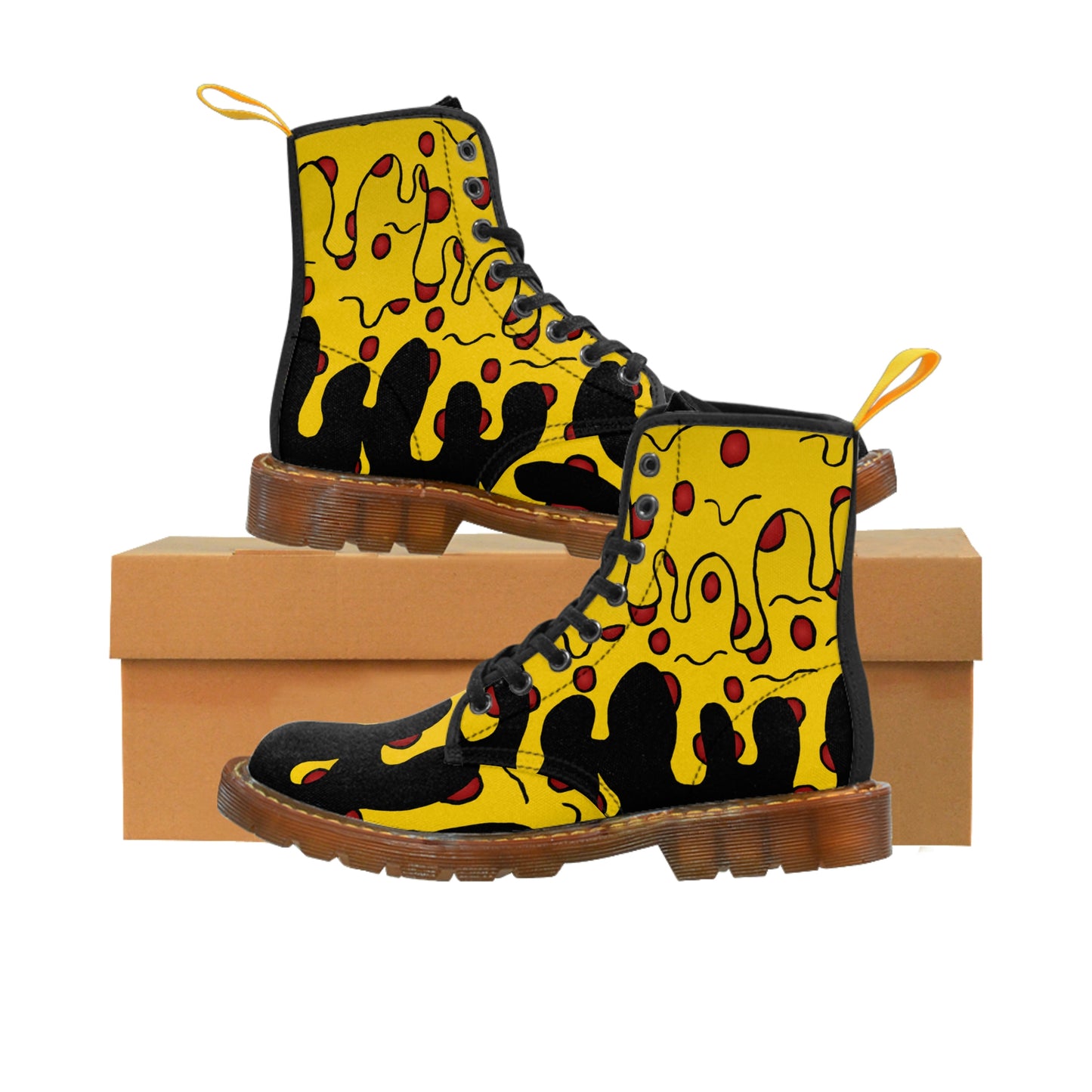 Cheesy Pizza Women's Canvas Boots (Black)