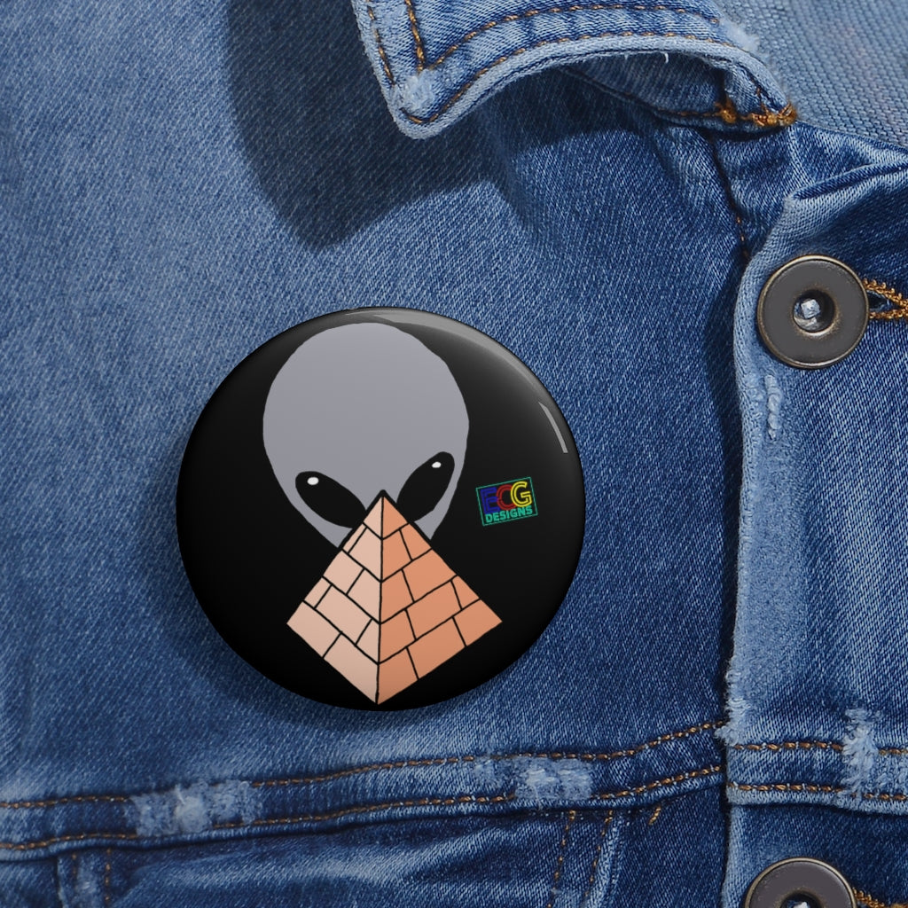 Gray Alien Pyramid Pin Buttons