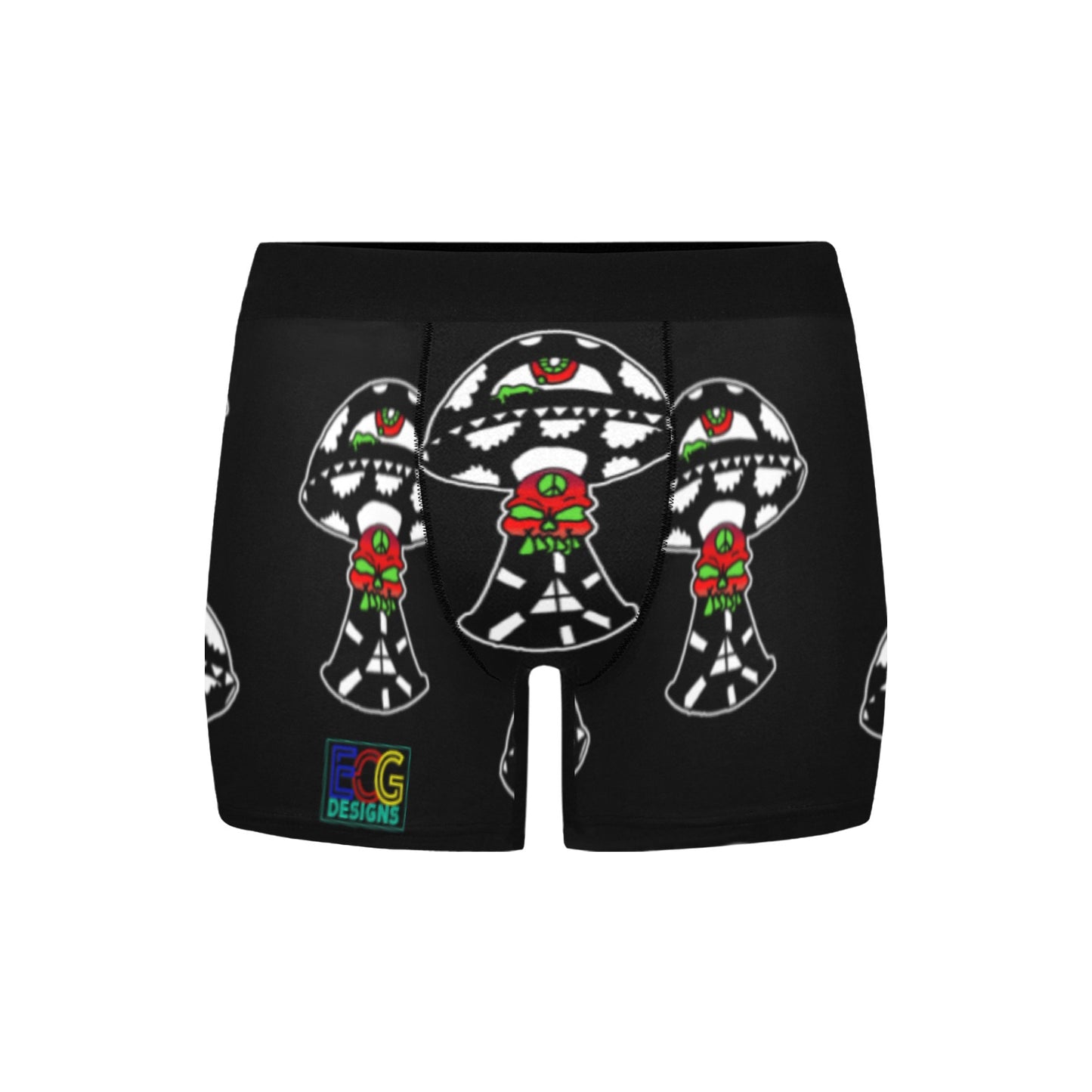 Black and White Skull Shroom Men's Boxer Briefs with Inner Pocket (Model L34)