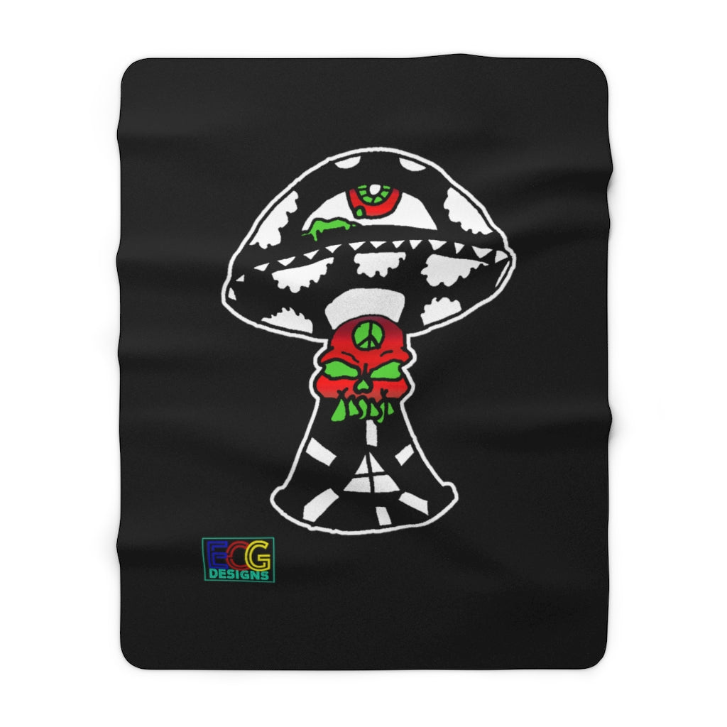 Black and White Skull Shroom Sherpa Fleece Blanket