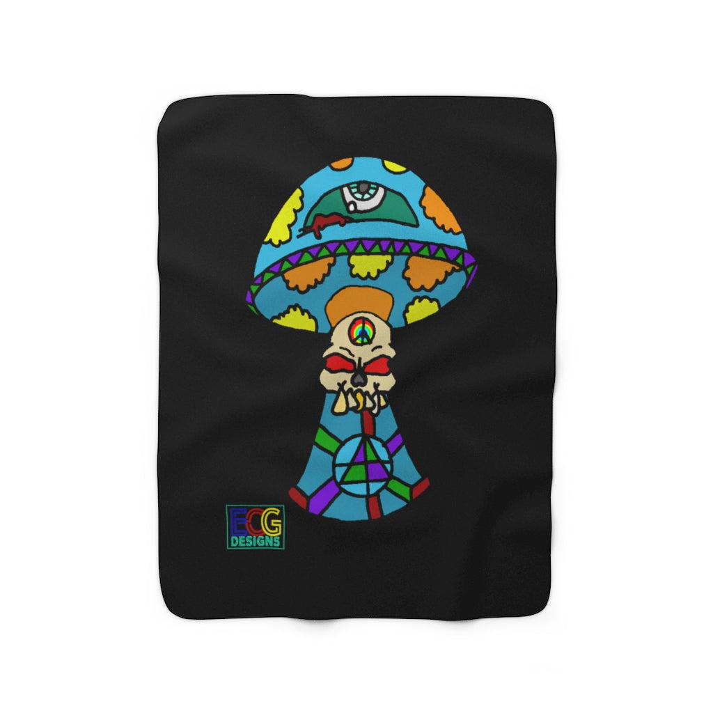 Multicolored Skull Shroom Sherpa Fleece Blanket