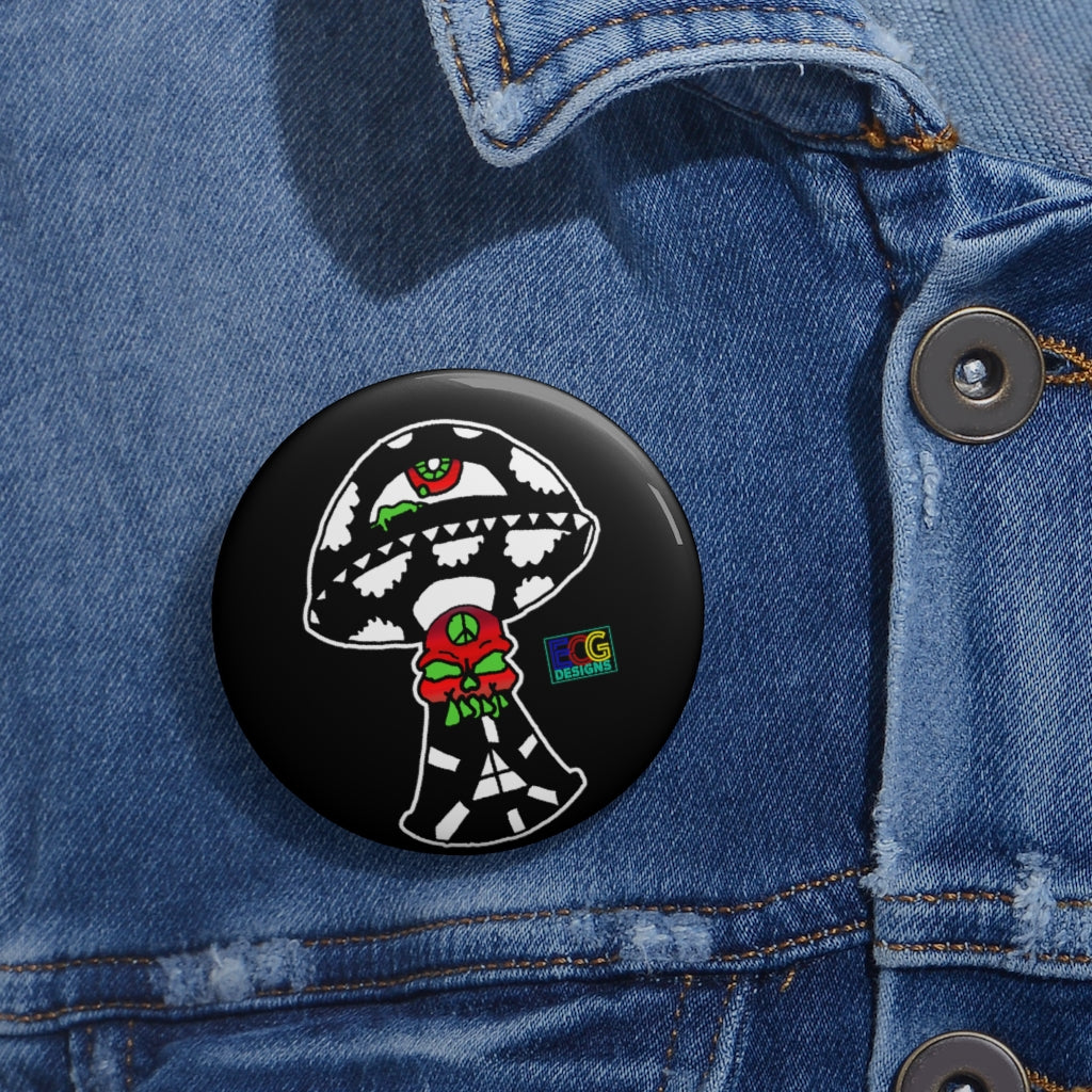 Black and White Skull Shroom Pin Buttons