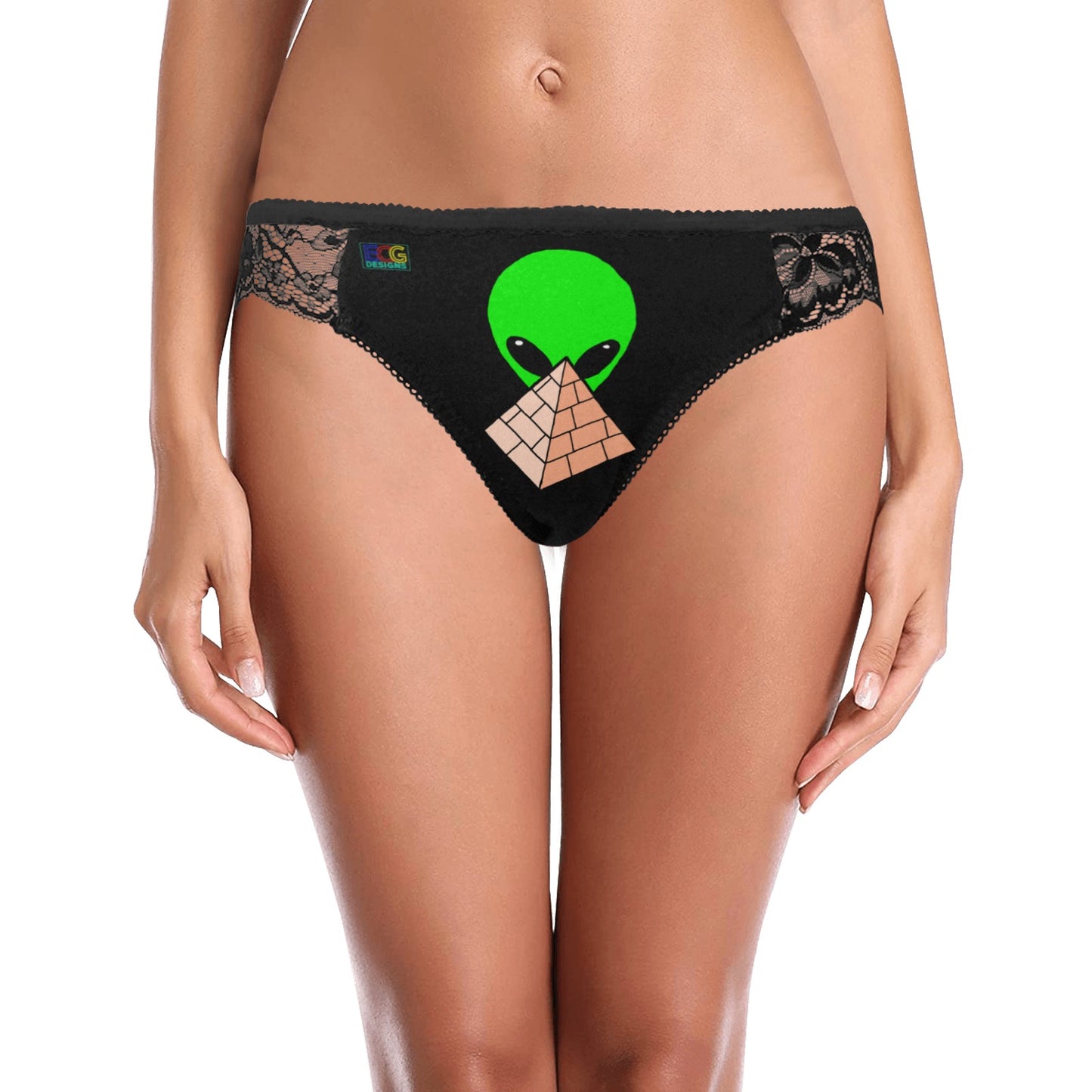 Green Alien Pyramid Women's Lace Panty (Model L41)