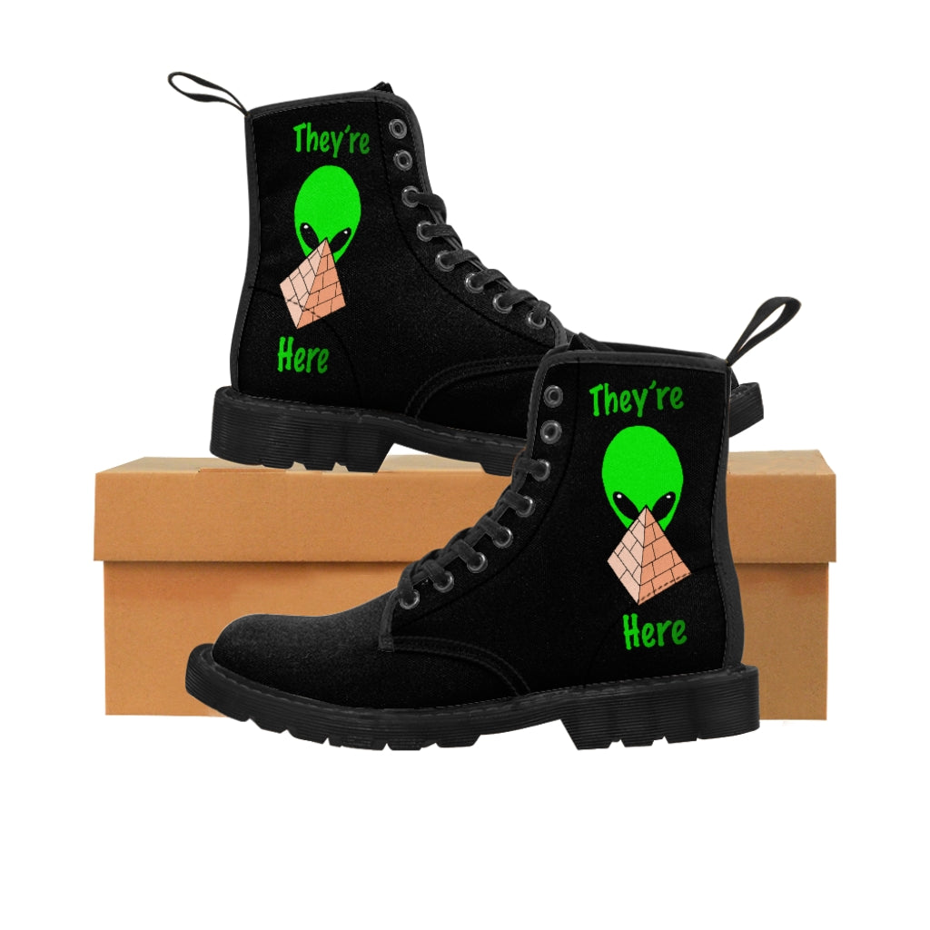 Green Alien Pyramid Women's Canvas Boots