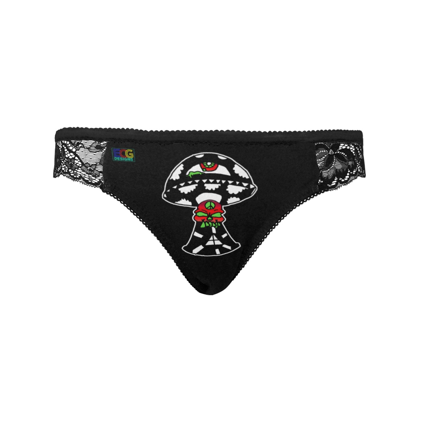 Black and White Skull Shroom Women's Lace Panty (Model L41)