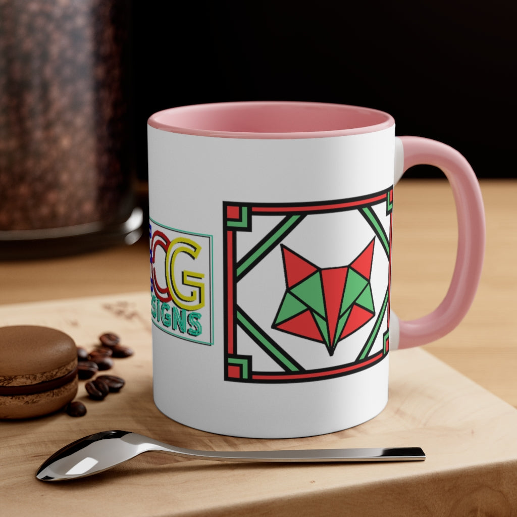 Red and Green Box Fox Accent Coffee Mug, 11oz