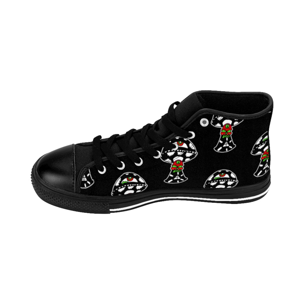 Black and White Skull Shroom Women's High-top Sneakers