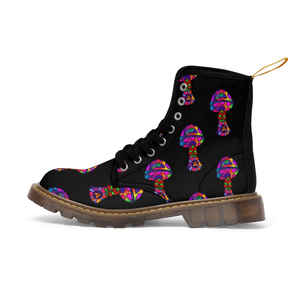 Rainbow Skull Shroom Men's Canvas Boots