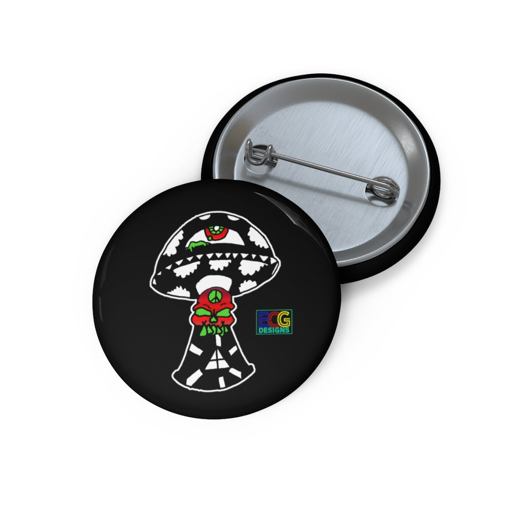 Black and White Skull Shroom Pin Buttons