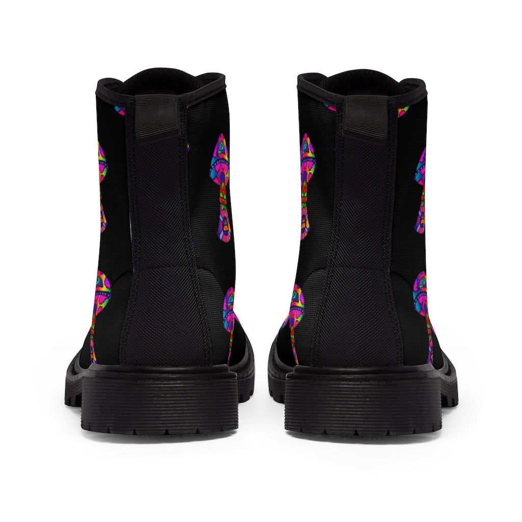 Rainbow Skull Shroom Women's Canvas Boots