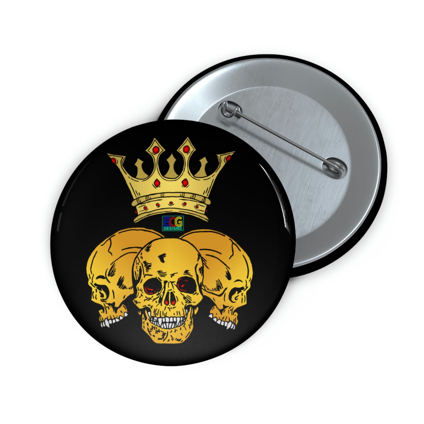 Triple Skull Crown Pin Buttons