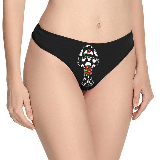 Black and White Skull Shroom Women's All Over Print Thongs (Model L30)