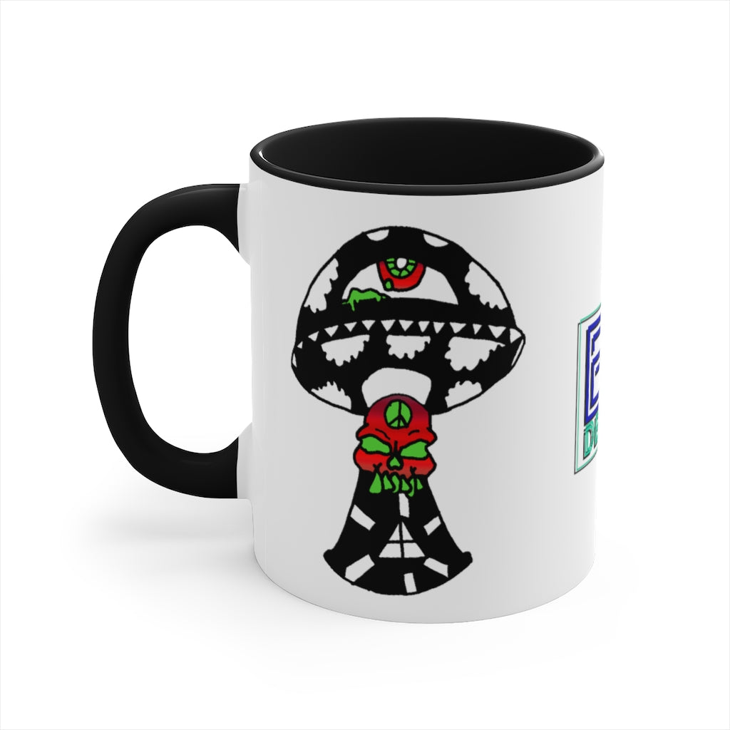 Black and White Skull Shroom Accent Coffee Mug, 11oz