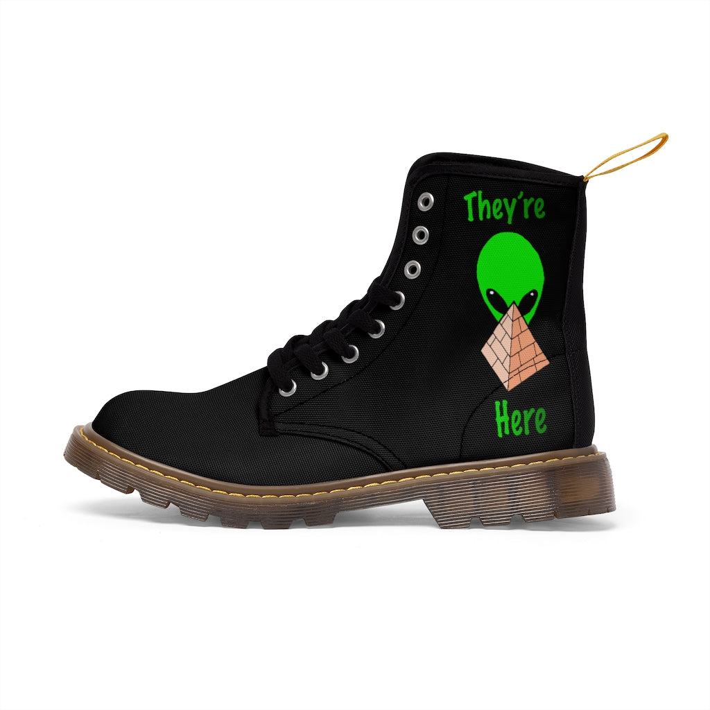 Green Alien Pyramid Women's Canvas Boots