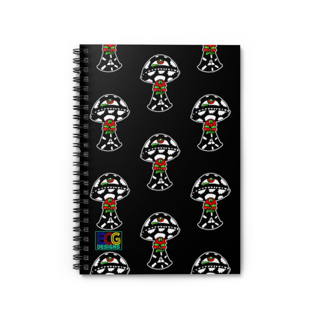 Black and White Skull Shroom Spiral Notebook - Ruled Line