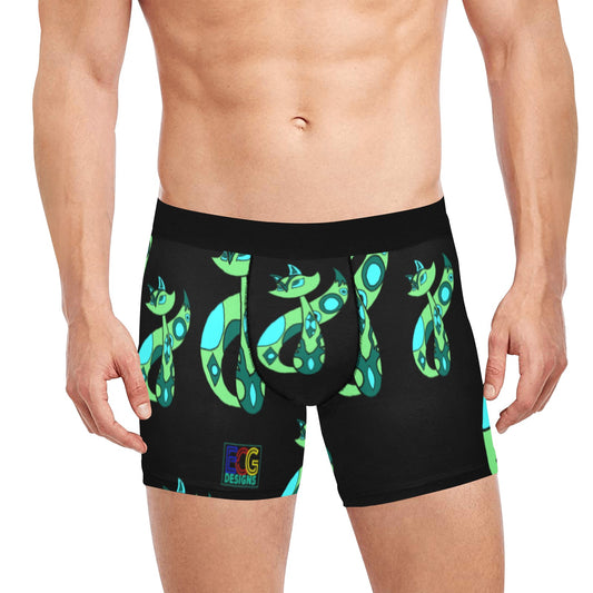 Green Cat Men's Boxer Briefs with Inner Pocket (Model L34)