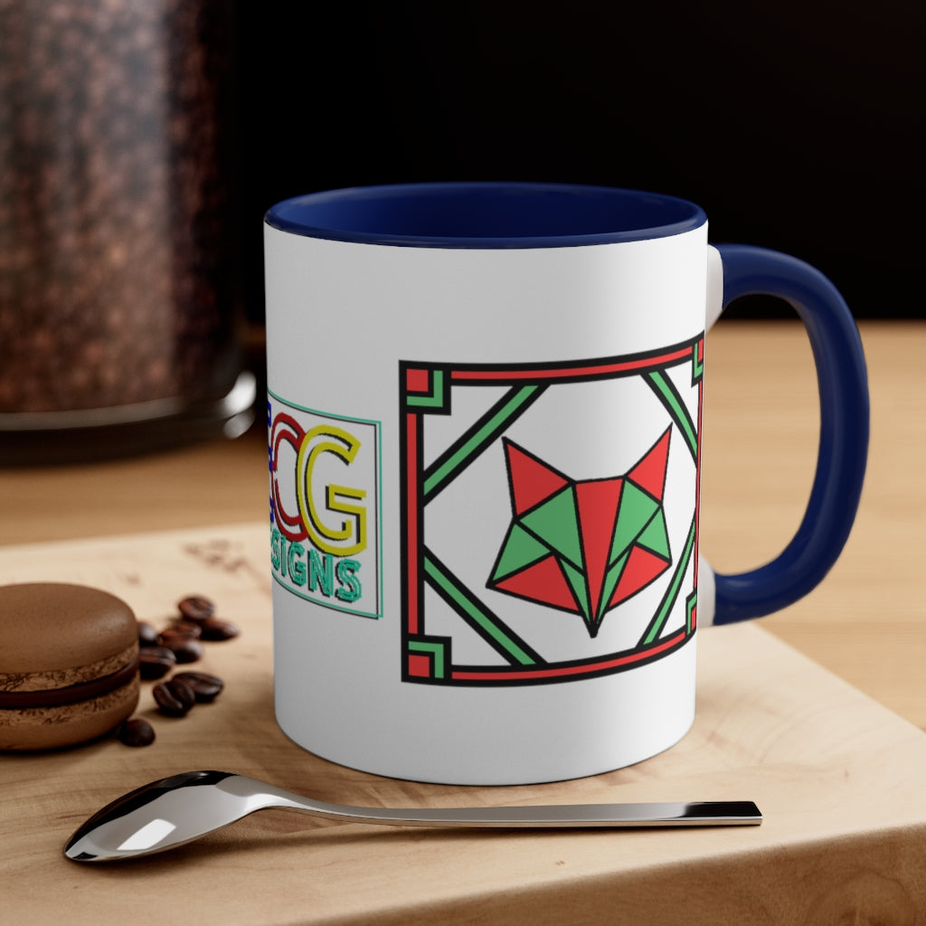 Red and Green Box Fox Accent Coffee Mug, 11oz