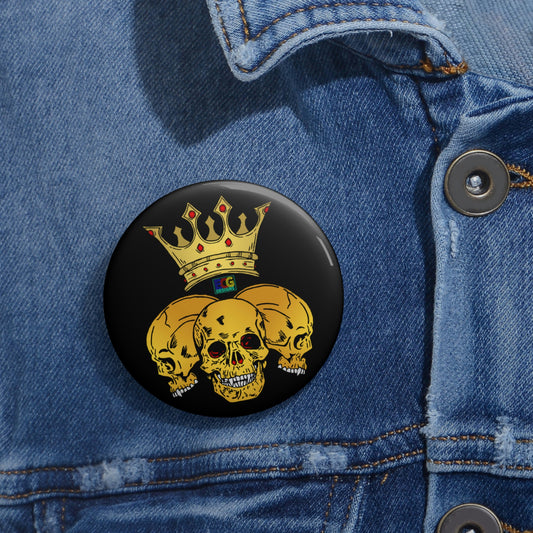 Triple Skull Crown Pin Buttons