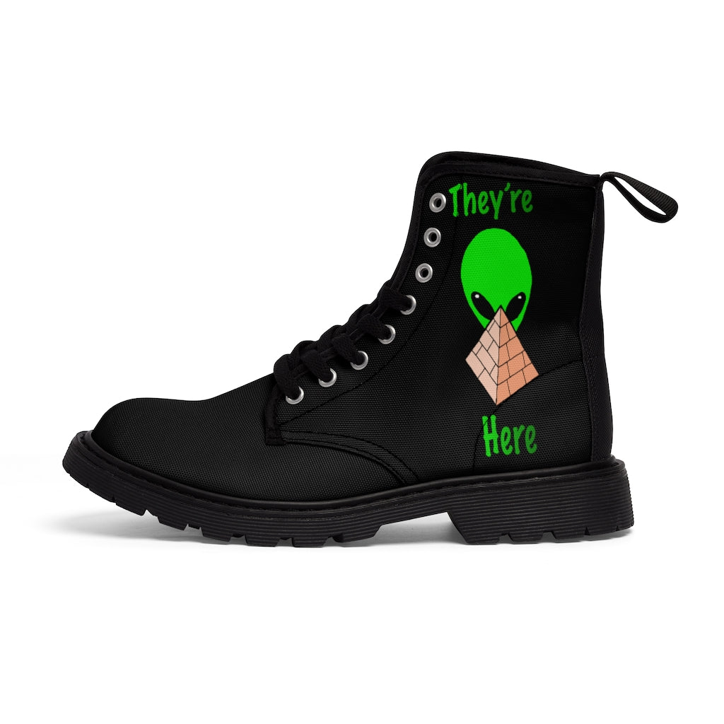 Green Alien Pyramid Men's Canvas Boots