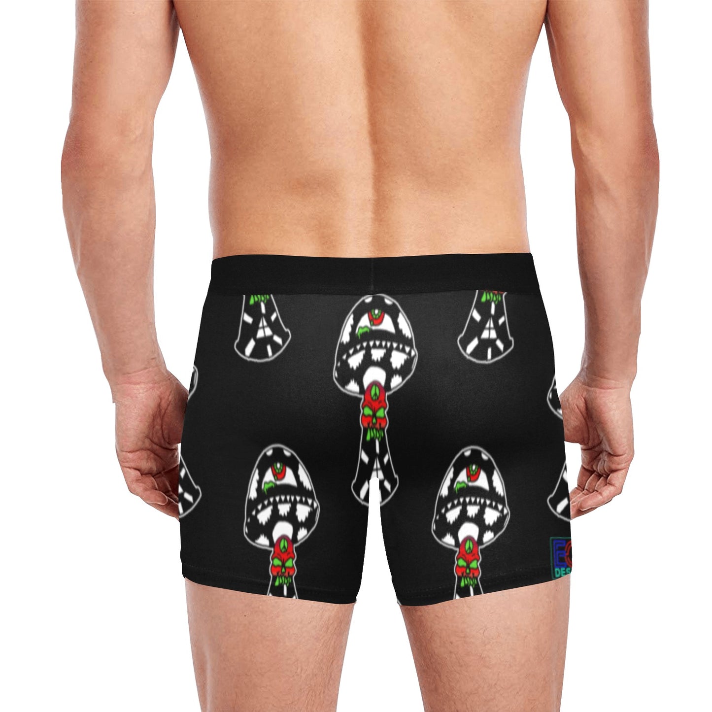 Black and White Skull Shroom Men's Boxer Briefs with Inner Pocket (Model L34)