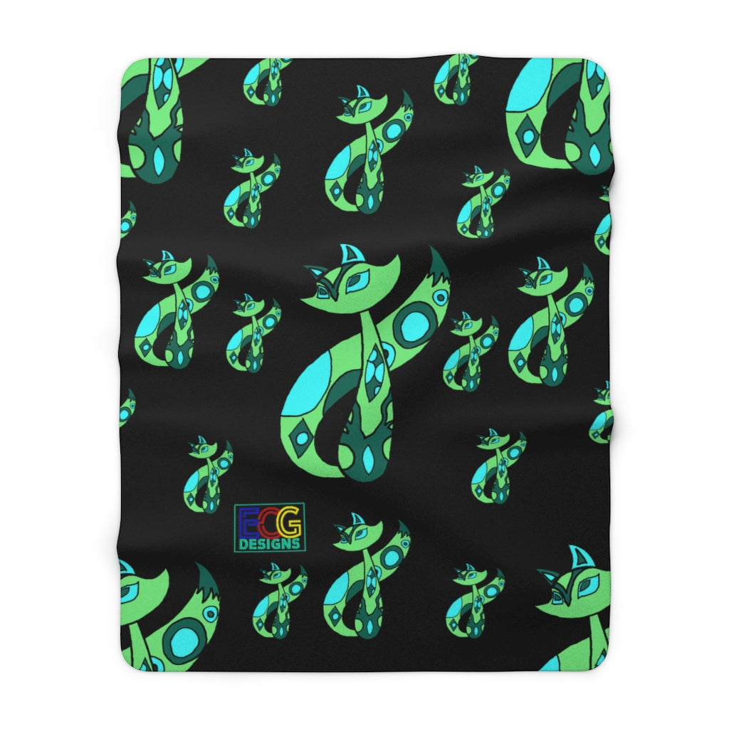 Green Cat Sherpa Fleece Blanket