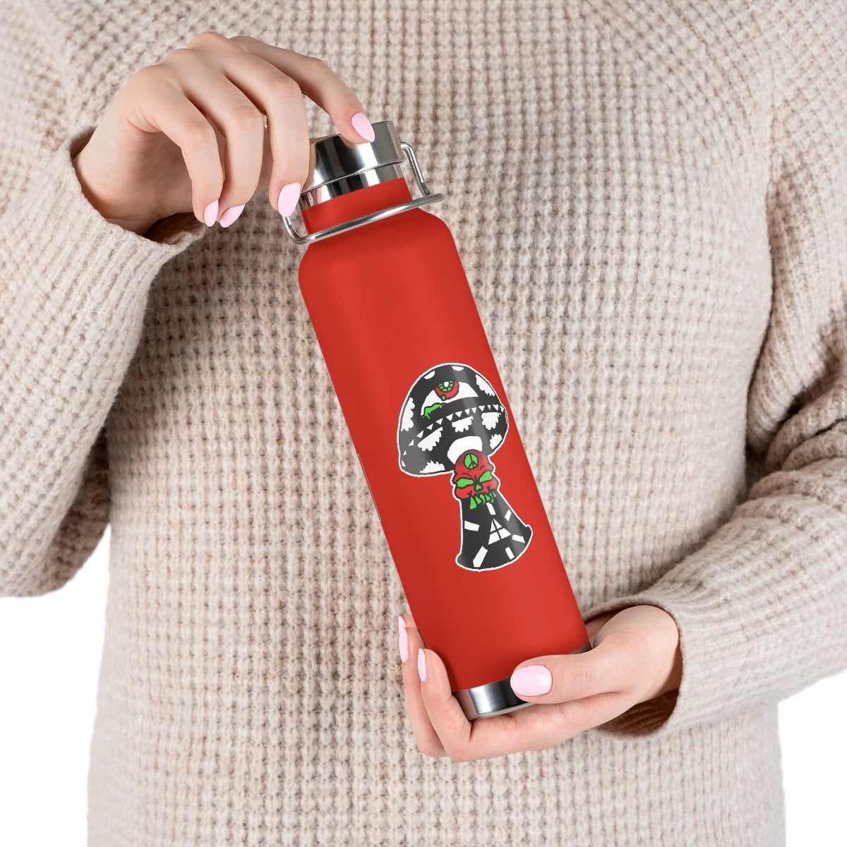 Black and White Skull Shroom 22oz Vacuum Insulated Bottle