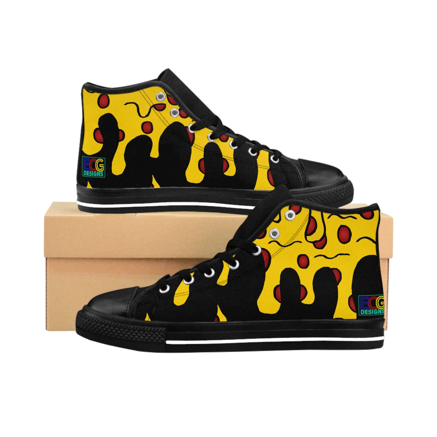 Cheesy Pizza Women's High-top Sneakers (Black)