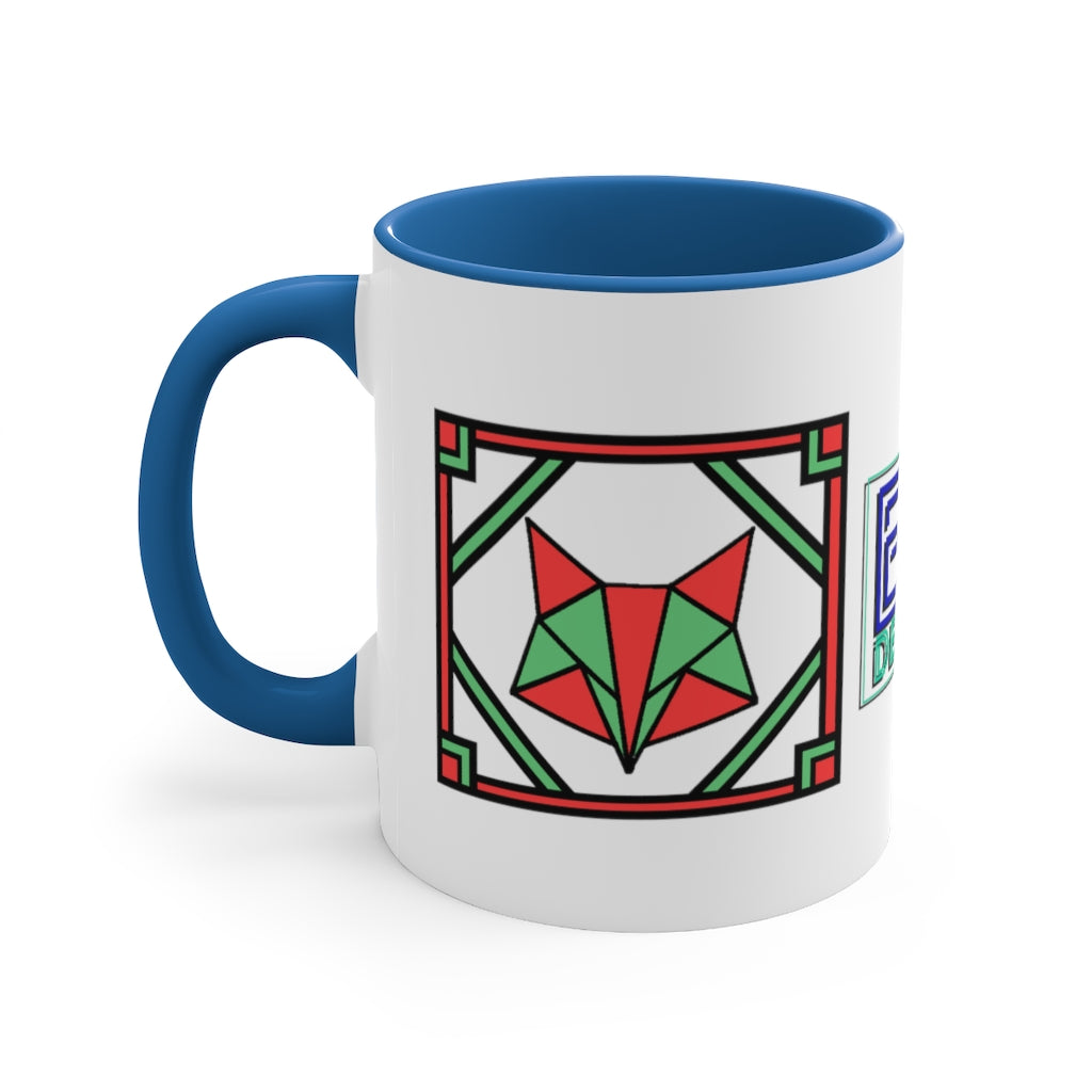 Red and Green Box Fox Accent Coffee Mug, 11oz