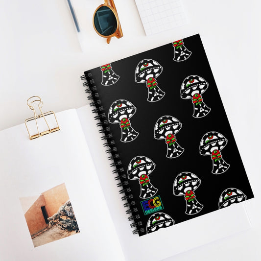 Black and White Skull Shroom Spiral Notebook - Ruled Line