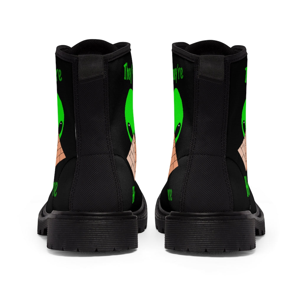 Green Alien Pyramid Women's Canvas Boots