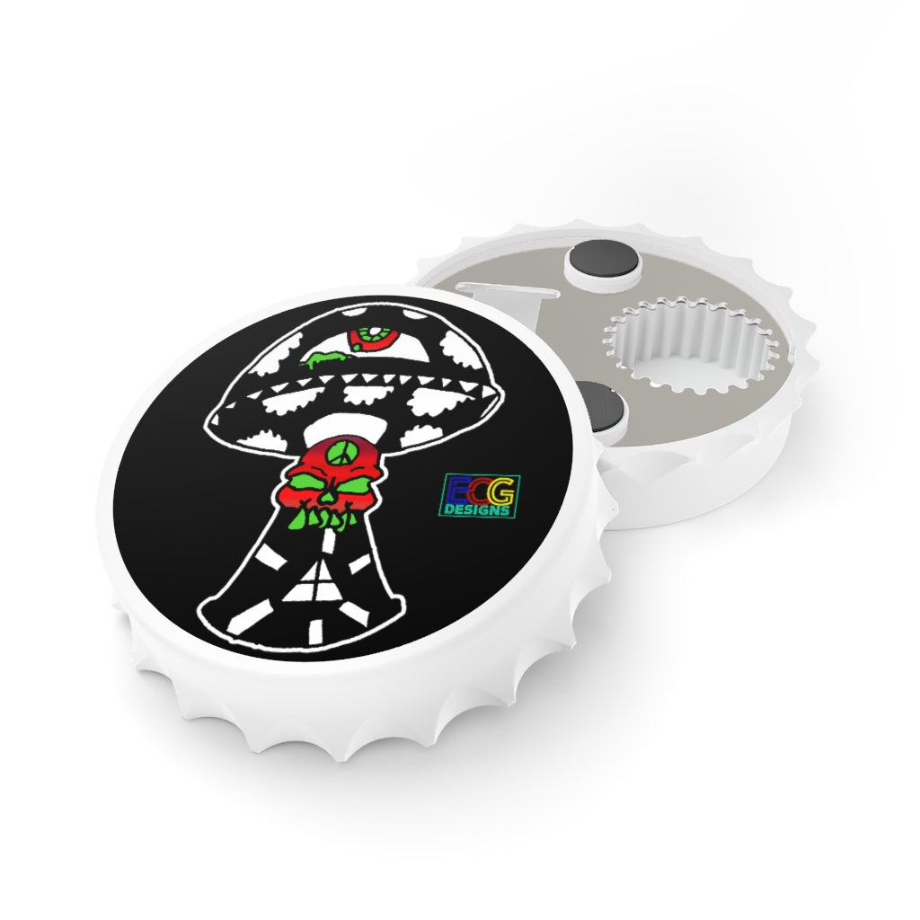 Black and White Skull Shroom Bottle Opener