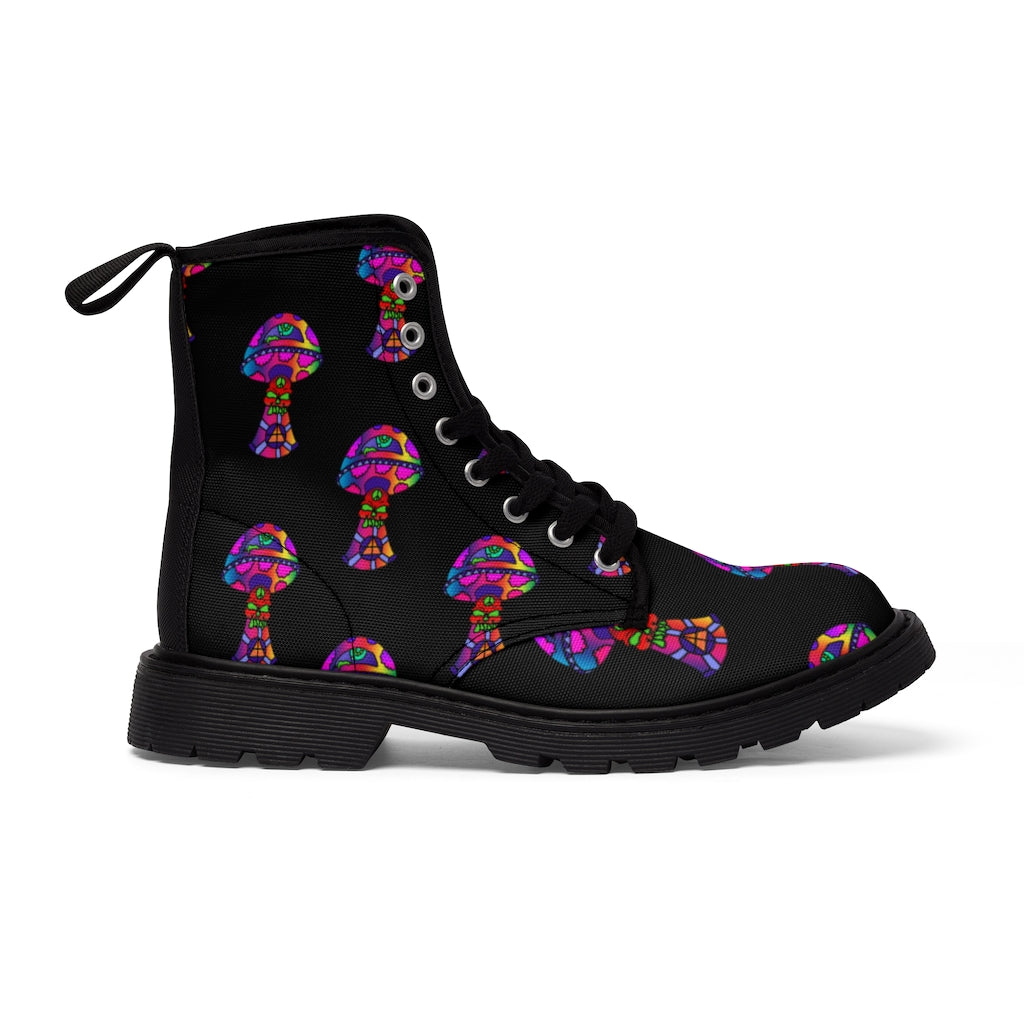 Rainbow Skull Shroom Women's Canvas Boots