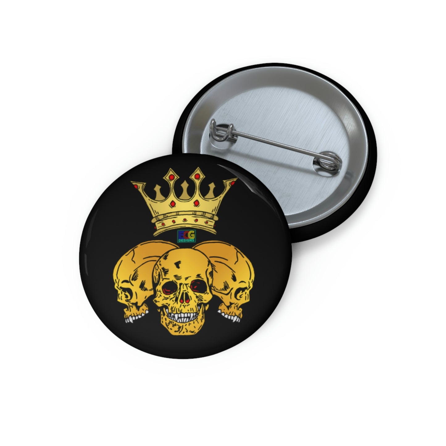 Triple Skull Crown Pin Buttons