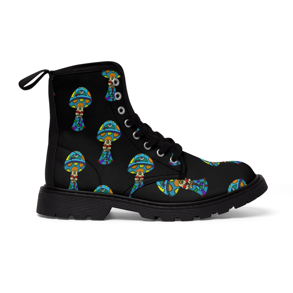 Multicolored Skull Shroom Men's Canvas Boots