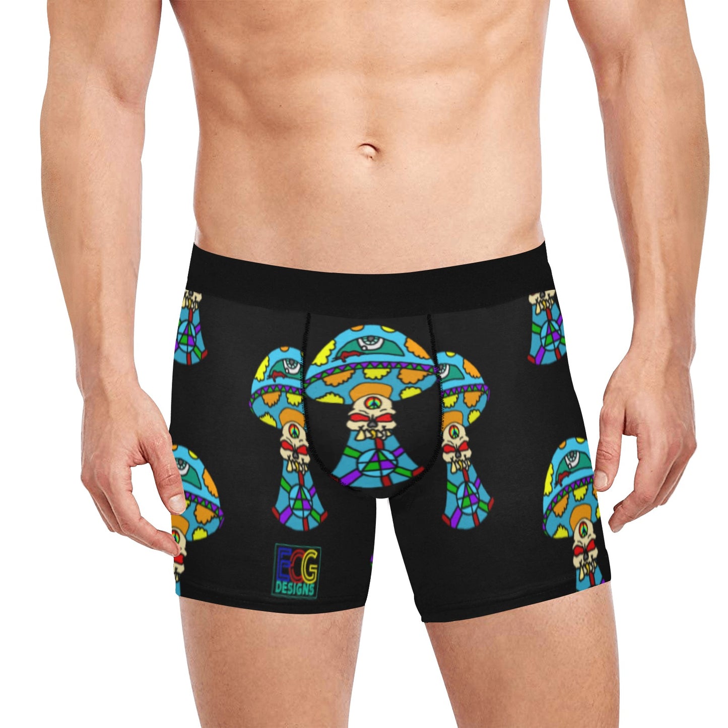 Multicolored Skull Shroom Men's Boxer Briefs with Inner Pocket (Model L34)