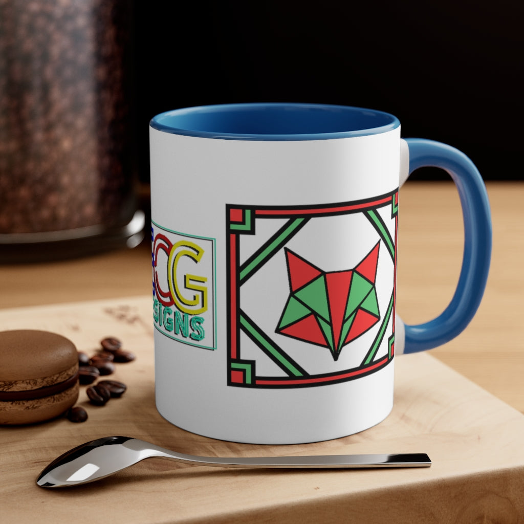 Red and Green Box Fox Accent Coffee Mug, 11oz