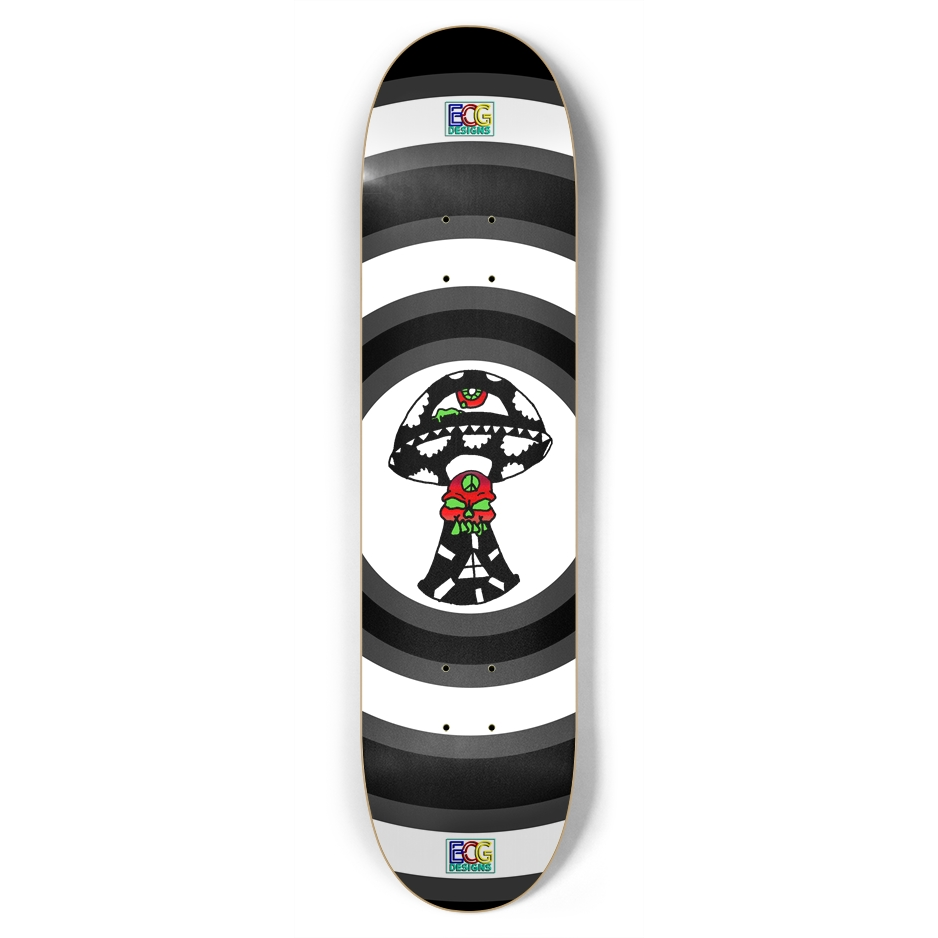 Black and White Skull Shroom Skateboard