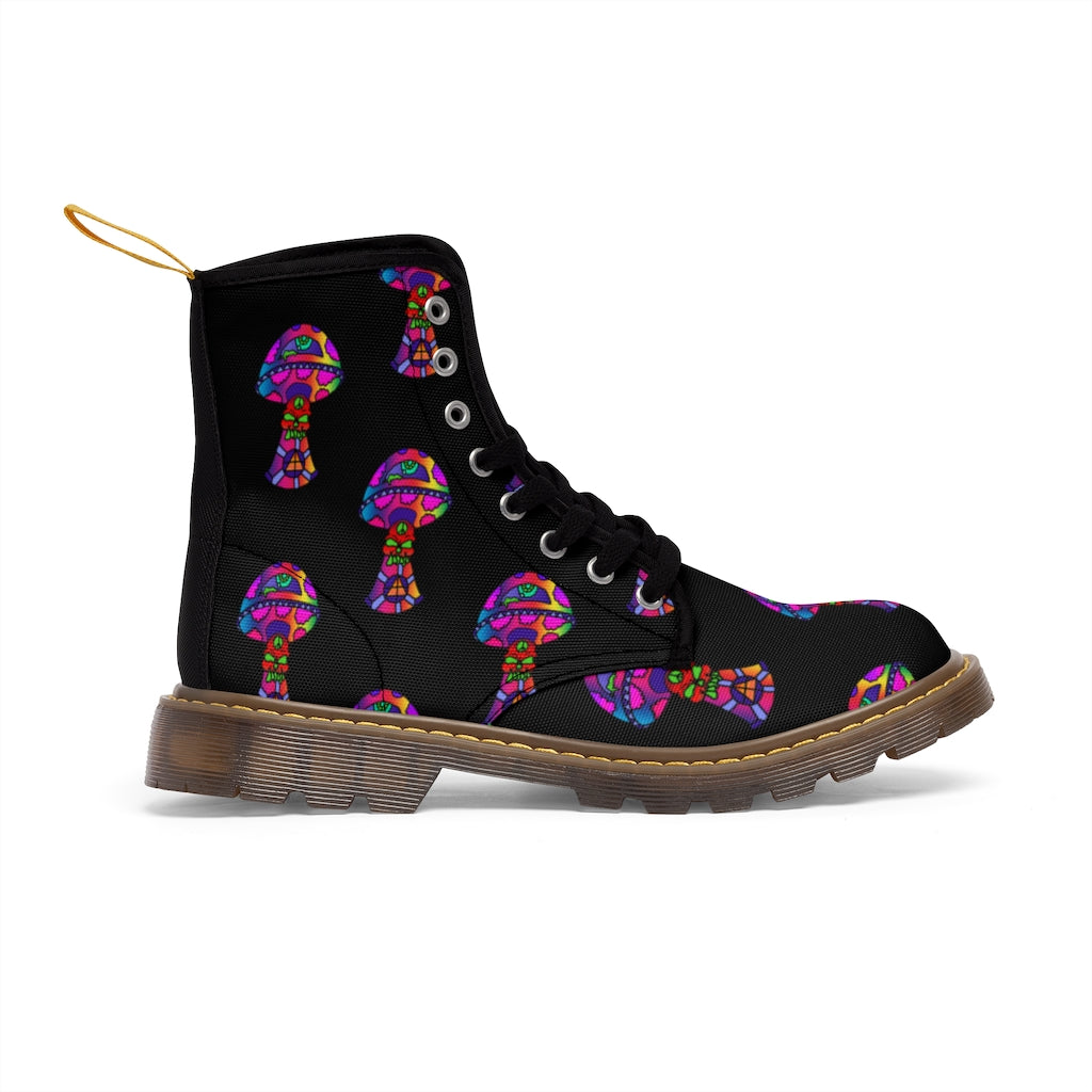 Rainbow Skull Shroom Men's Canvas Boots