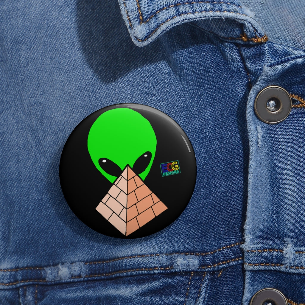 Green Alien Pyramid Pin Buttons