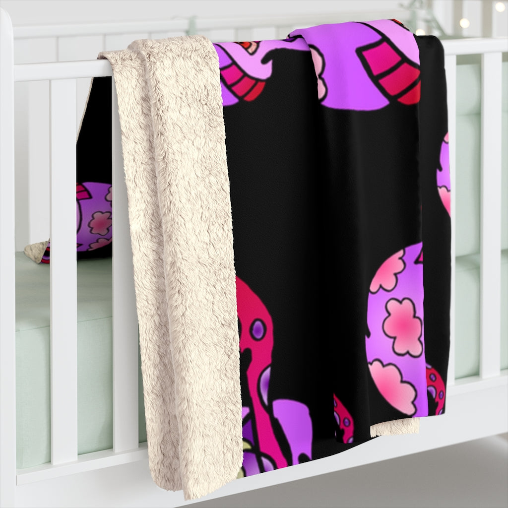 Pink Shroom Sherpa Fleece Blanket