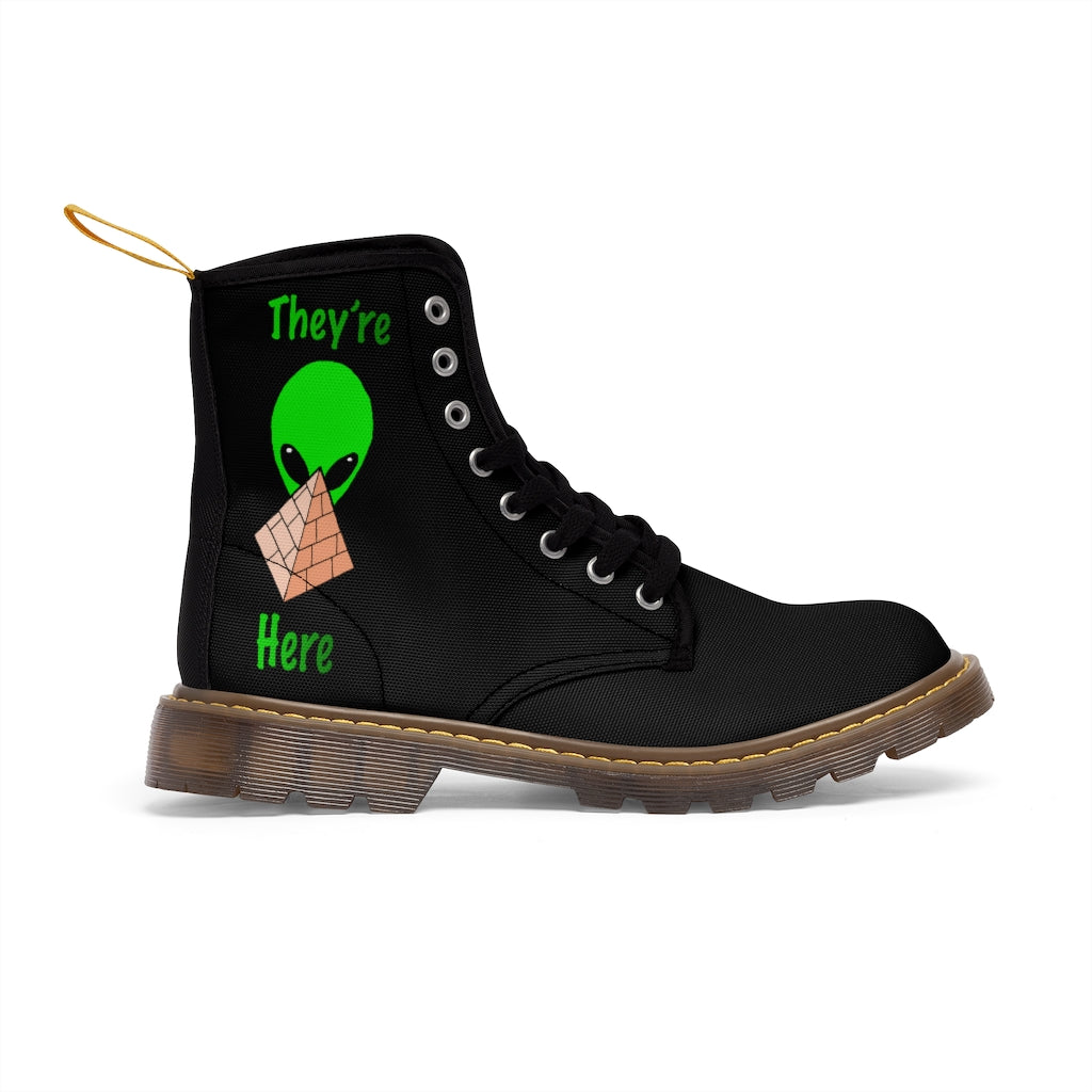 Green Alien Pyramid Women's Canvas Boots