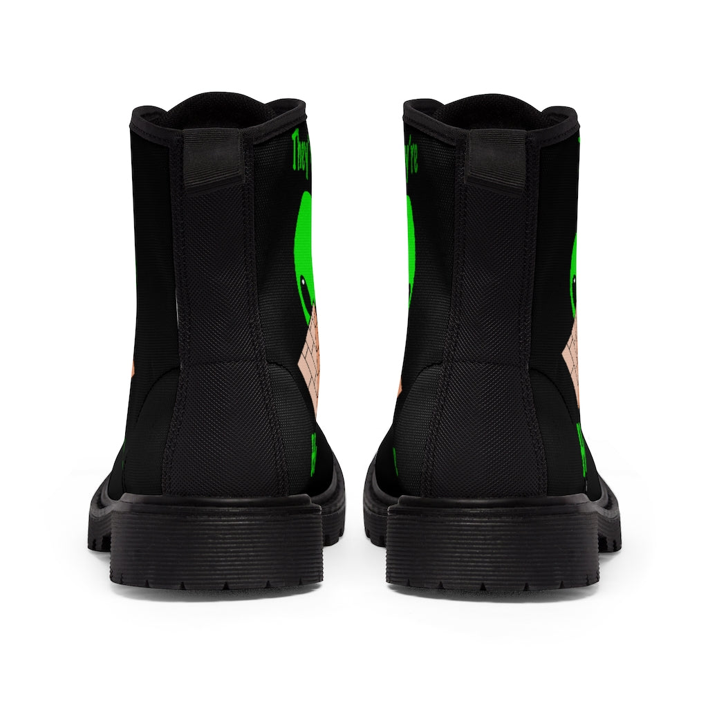 Green Alien Pyramid Men's Canvas Boots