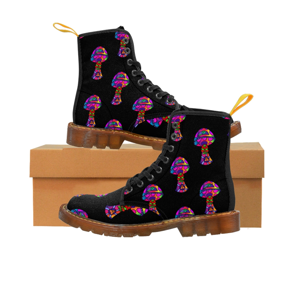 Rainbow Skull Shroom Women's Canvas Boots