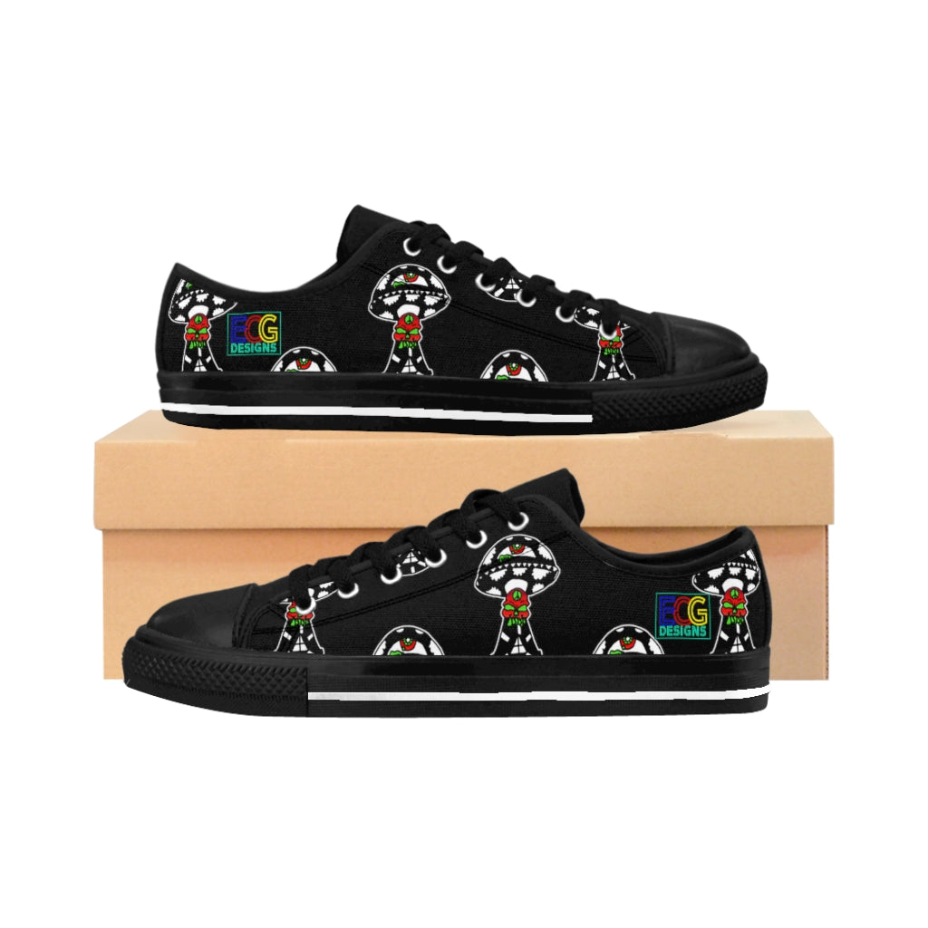 Black and White Skull Shroom Women's Sneakers