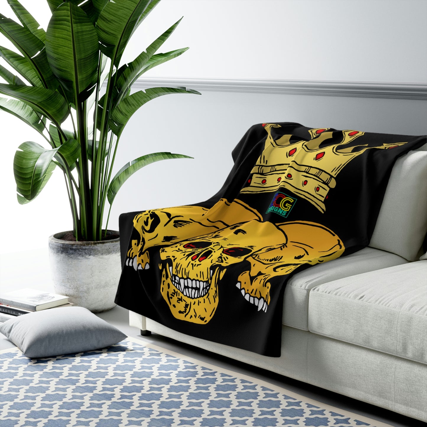 Triple Skull Crown Sherpa Fleece Blanket