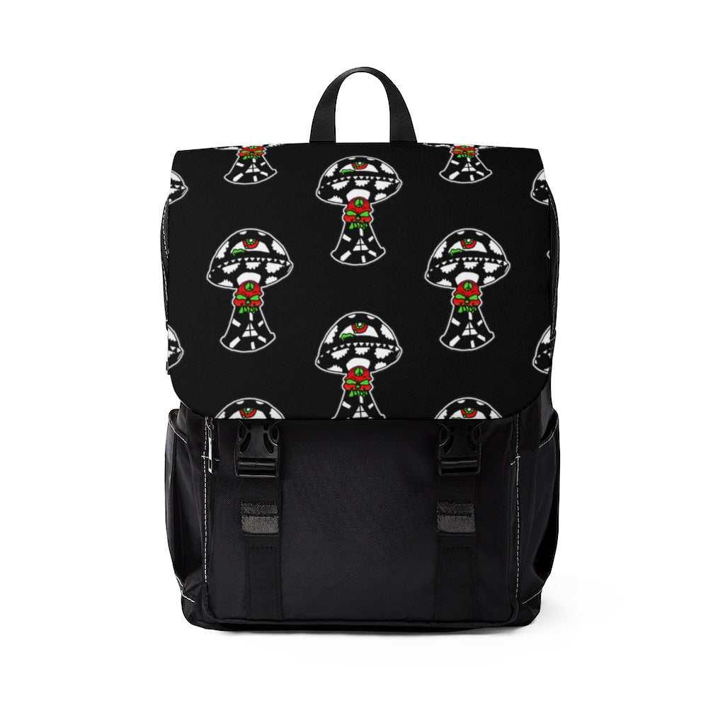 Black and White Skull Shroom Unisex Casual Shoulder Backpack