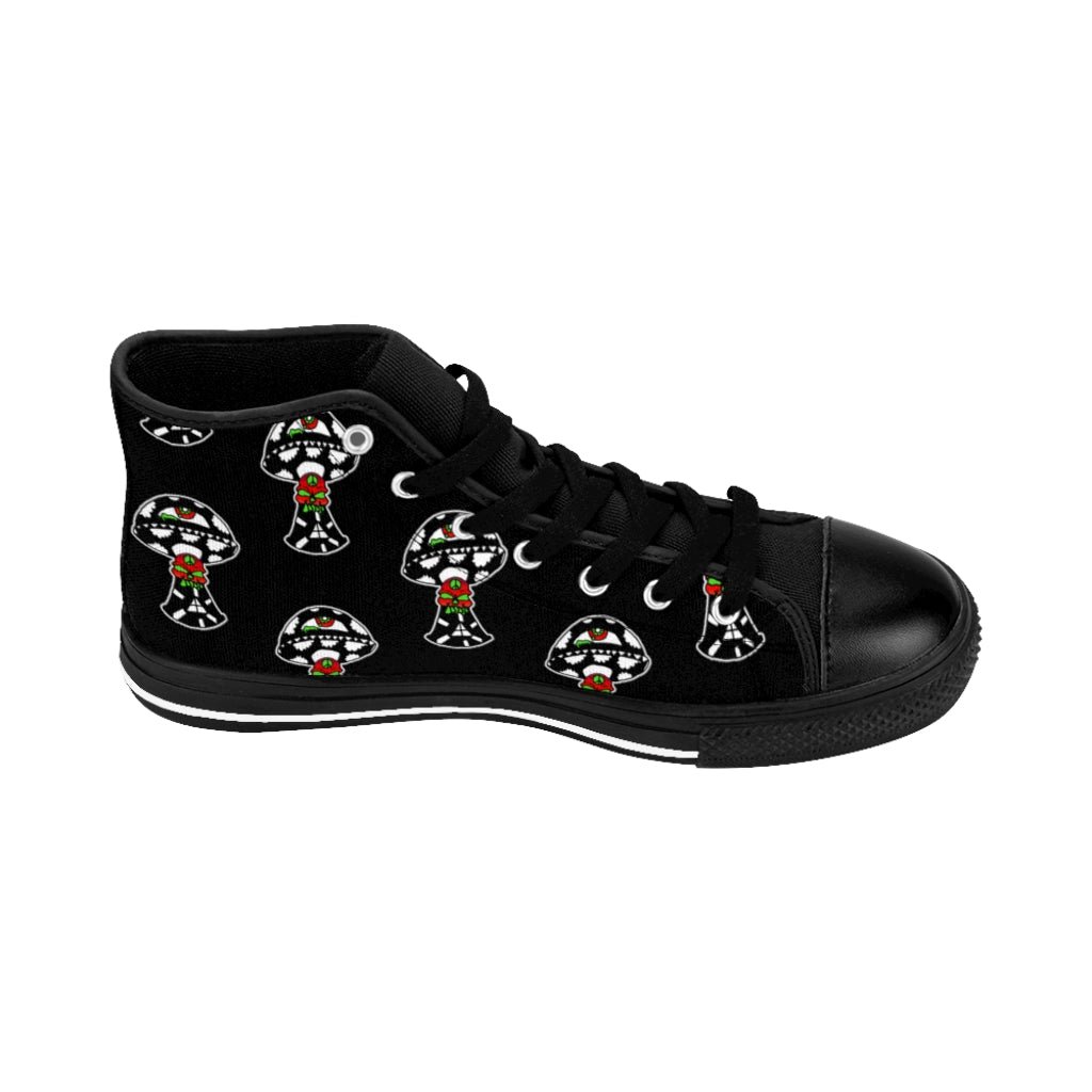 Black and White Skull Shroom Men's High-top Sneakers