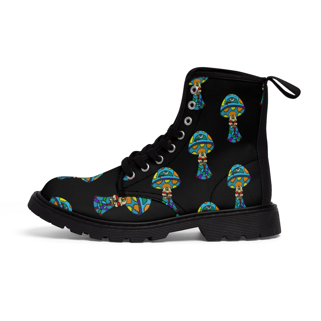 Multicolored Skull Shroom Men's Canvas Boots