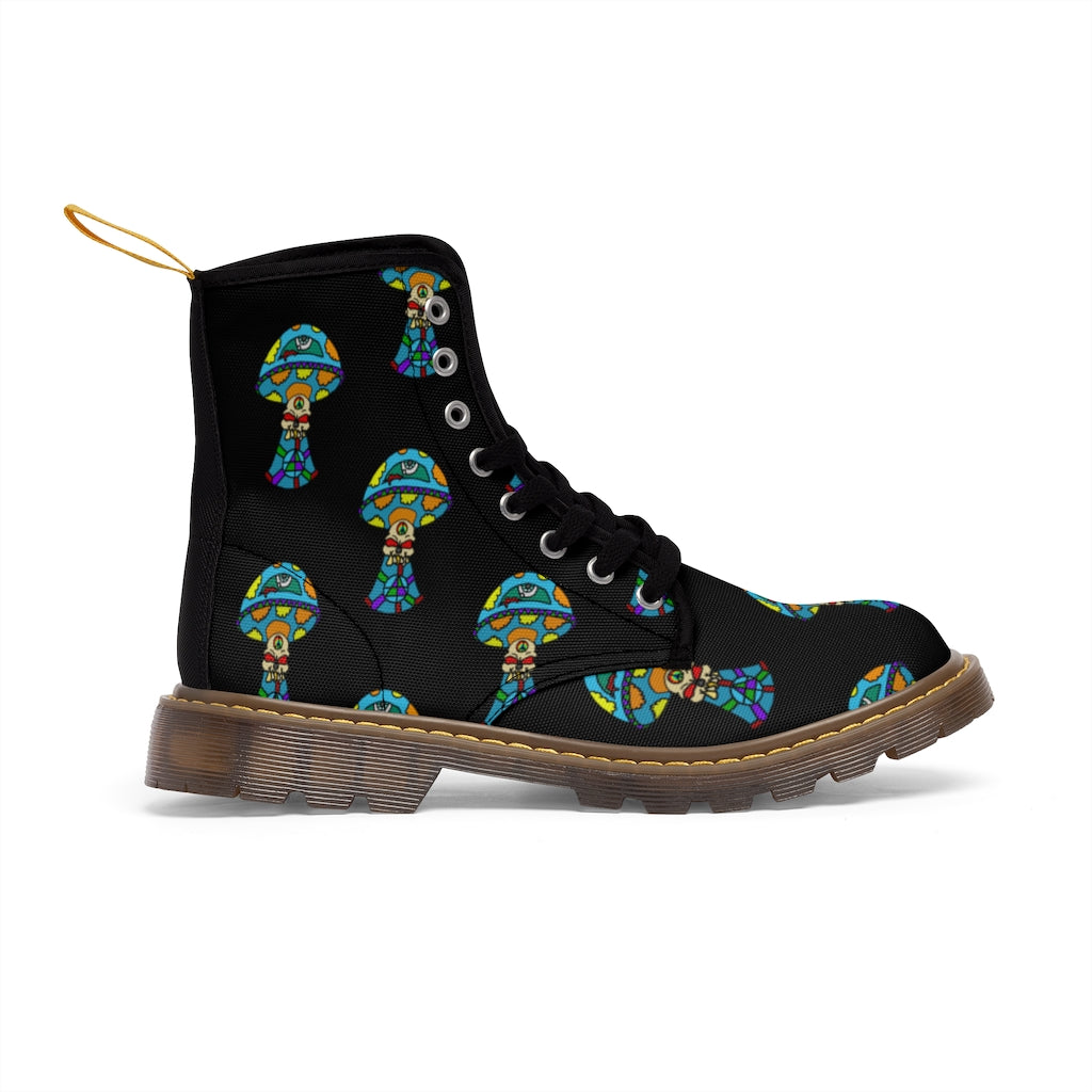 Multicolored Skull Shroom Men's Canvas Boots